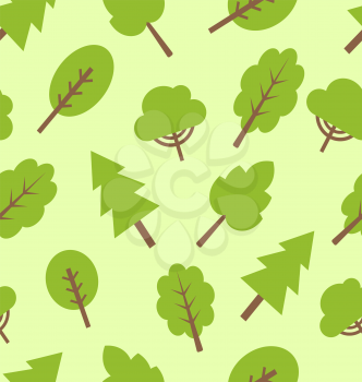 Illustration seamless pattern with different trees in flat style - vector