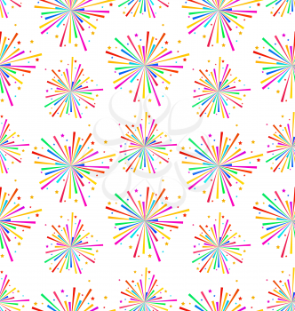 Illustration Seamless Texture with Multicolored Firework for Holiday - Vector