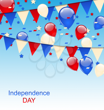 Illustration American Greeting Card with Balloons and Bunting Flags - Vector