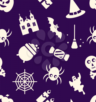 Illustration Halloween Seamless Pattern with Traditional Elements - Vector