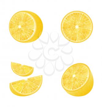 Illustration Set of Fruit Lemons Isolated on White Background, Photo Realistic Fruits - Vector