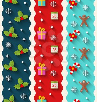 Illustration Set Wallpaper with Traditional Colorful Elements for Christmas and Happy New Year - Vector