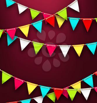 Illustration Party Background with Colorful Bunting Flags for Holidays. Bright Template for Poster, Postcard, Flyer - Vector