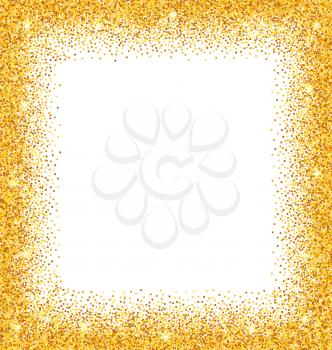 Illustration Abstract Golden Frame with Sparkles on White Background. Gold Glitter Dust. Trendy Modern Template - Vector