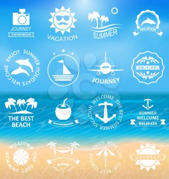 Illustration Set Summer Labels,Templates, Badges, Posters, Frames for Design of Beach Vacation, Party, Travel, Tropical Paradise. Templates for Logo - Vector