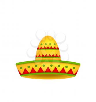 Illustration Mexican Hat Sombrero Isolated on White Background. Symbol of Mexico - Vector