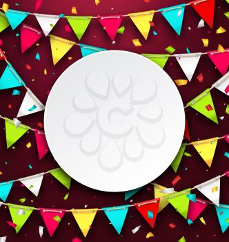 Illustration Party Background with Clean Card, Colorful Bunting and Confetti - Vector