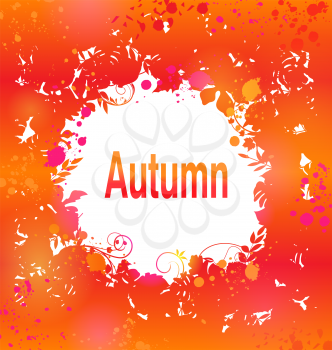 Illustration Autumn Grunge Background, Abstract Decorative Frame - Vector