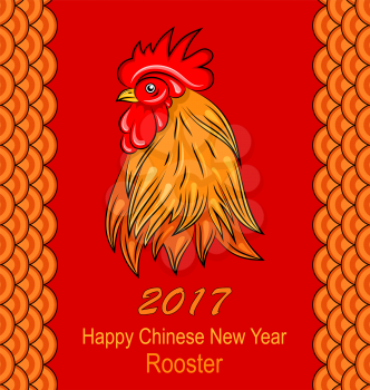 Illustration Red Rooster, Symbol of 2017 on the Chinese Calendar. Poster for New Year Design. Chinese Ornament - Vector