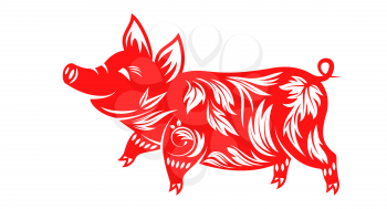 Chinese Zodiac Sign Year of Pig, Happy New Year - Illustration Vector