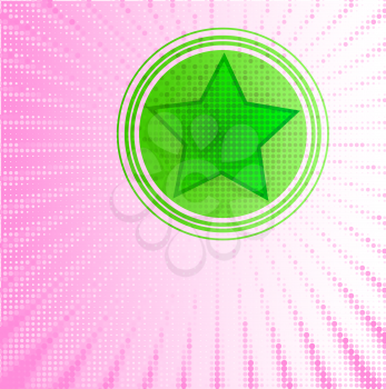 Royalty Free Clipart Image of a Green Star on a Pink Background