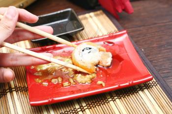 sushi and chopsticks close up Japan food