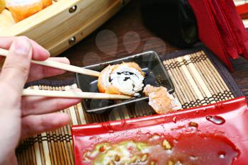 sushi and chopsticks close up Japan food