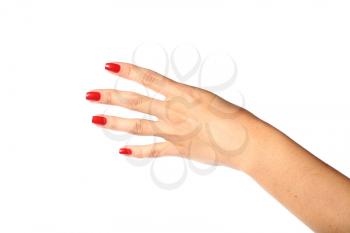 Hand showing the sign . Isolated on white.