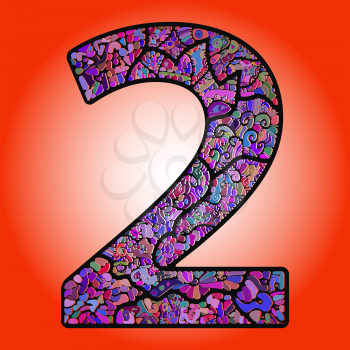 number two ornamental shape design in different colors. Hand wright shape and ornament