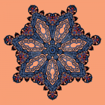 Mandala like flower over orange background. Vintage decorative elements. Hand drawn backdrop. Islam, Arabic, Indian, Ottoman, Asian motifs