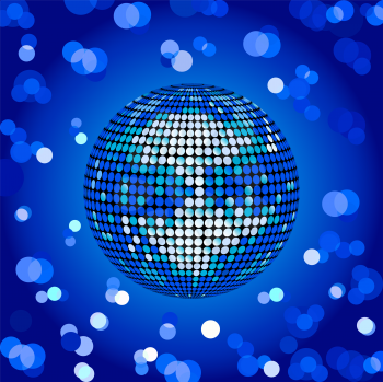 Royalty Free Clipart Image of a Sparking Blue Disco Ball Background