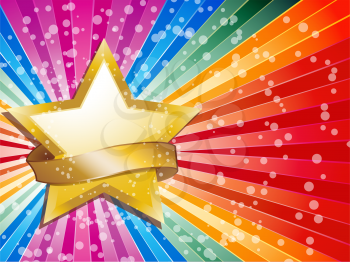 Royalty Free Clipart Image of a Star on a Rainbow Background