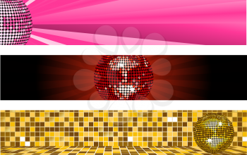 Royalty Free Clipart Image of a Set of Disco Ball Banners