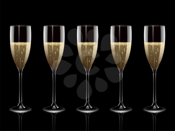 Royalty Free Clipart Image of a Row of Glasses of Champagne