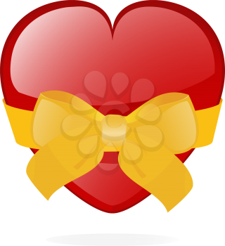 Royalty Free Clipart Image of a Red Heart Wrapped in a Ribbon