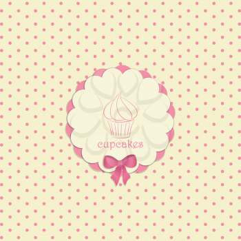Cupcake Label on a Pink Polka Dot Background with Bow and Sample Text