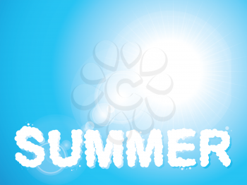 Summer cloud text on a blue sky background with lens flares