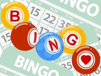 Drawing Style Bingo Lottery Balls Over Green Bingo Cards Background