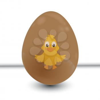 3D Illustration of Chocolate Easter Egg with Cute Chick on White Background with Shadow
