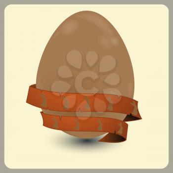 3D Illustration of a Chocolate Easter Egg with Vintage Banner with Bunnies Background