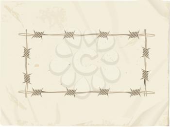 Vintage Grunge Paper Sheet With Barbwire Border Copy Space For Your Messages