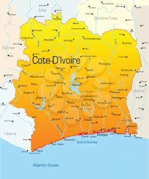 Royalty Free Clipart Image of a Map of Cote-D'lvoire