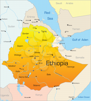 Royalty Free Clipart Image of a Map of Ethiopia