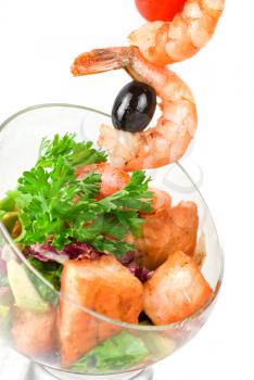Royalty Free Photo of Fried Kebab of Shrimp With Vegetables