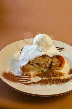 apple strudel tasty dessert dish at plate closeup