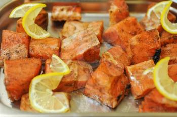 marinated salmon shashlik closeup photo