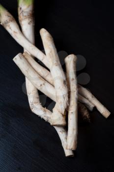 horseradish close-up on black background