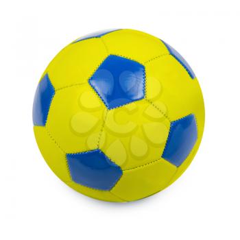 Soccer ball colored by flag of Ukraine on white