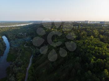 Aerial view of big siberian Ob river in beauty summer day, drone shot