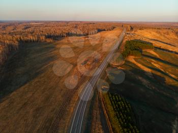 Aerial view of a road in summer landscape