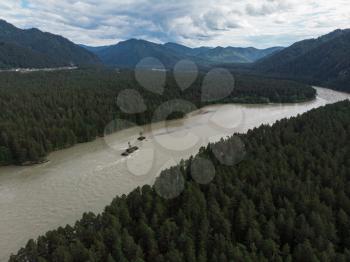 Aerial view of Katun river, in Altai mountains