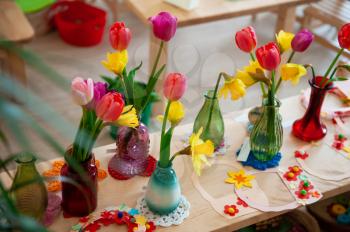 Concept of spring holiday, womens day or mothers day in montessori school for the learning of children