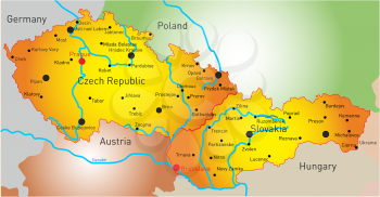 Royalty Free Clipart Image of a Map of the Czech Republic and Slovakia