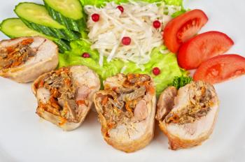 Chicken rolls with champignons and vegetables