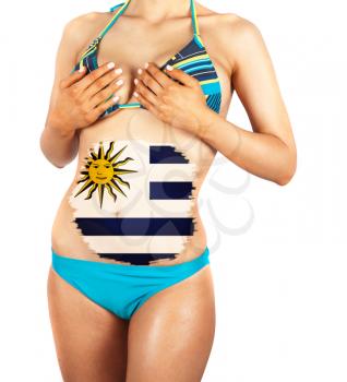 Beautiful female closeup with uruguay flag