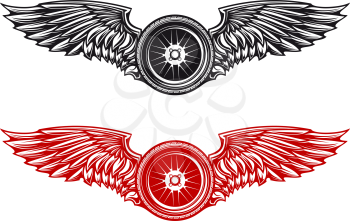 Royalty Free Clipart Image of Wheels With Wings