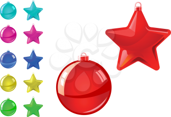 Royalty Free Clipart Image of Holiday Balls and Stars