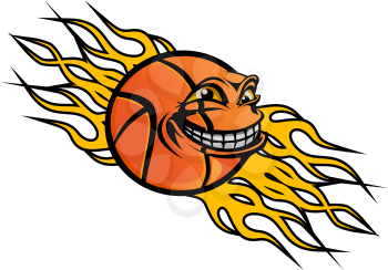 Flying funny basketball ball with flames for sports tattoo design