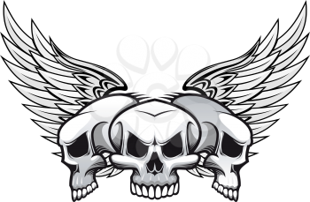 Three danger skulls with wings for tattoo or mascot design