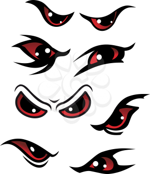 Danger red eyes set isolated on white background for mystery design